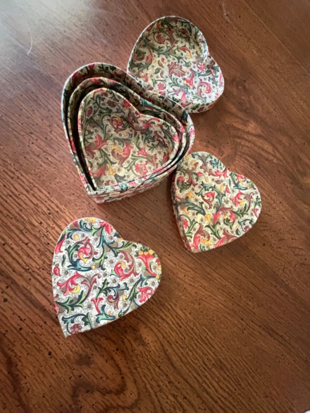 Set of 3 Heart Nesting Italian Florentine Papier Mache Jewelry Storage Boxes